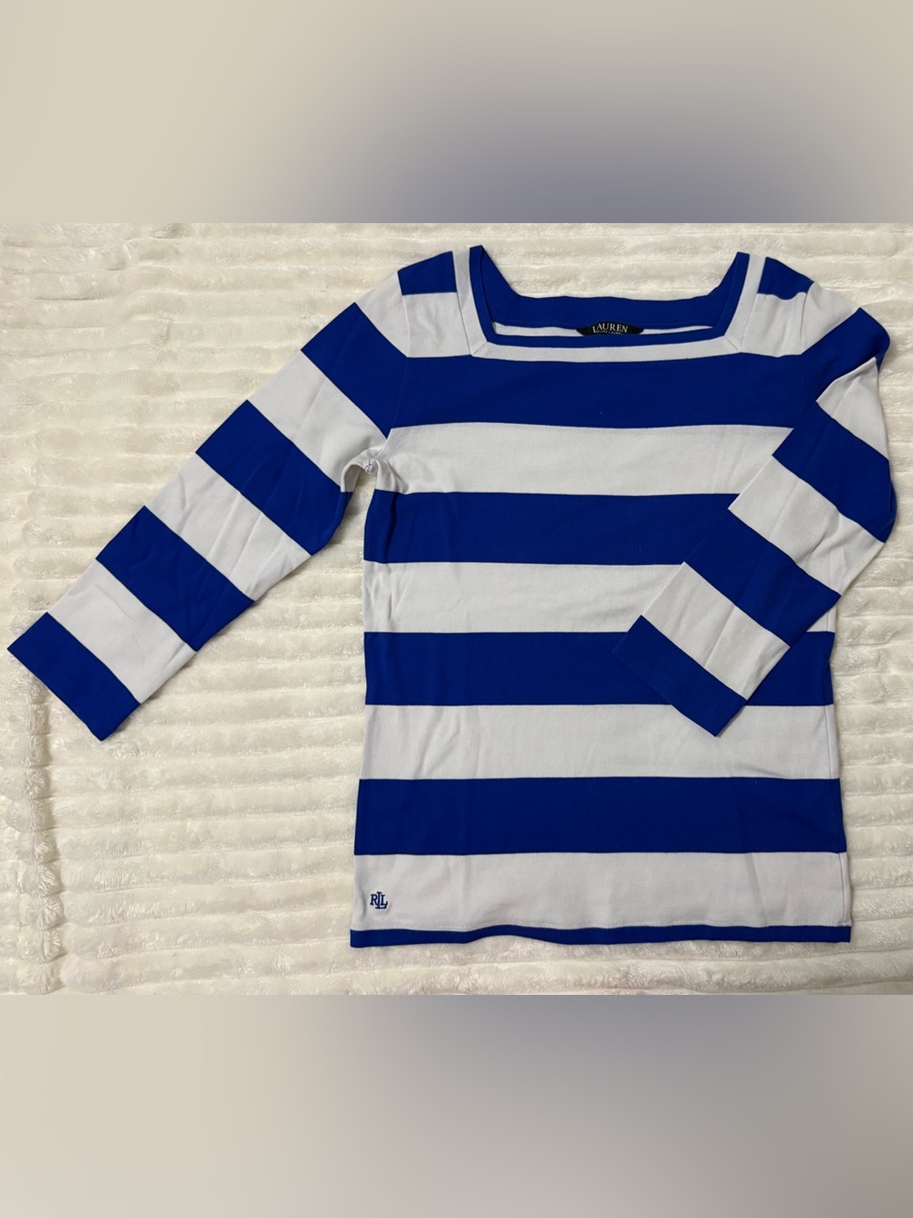 Lauren Ralph Lauren Royal Blue & White Striped Boatneck Sweater
